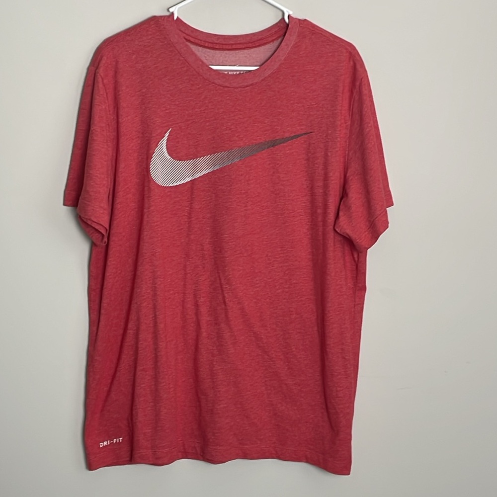 Nike Dri-Fit Soft Red with White/Silver/Gray Swoosh- short sleeve tee- Large